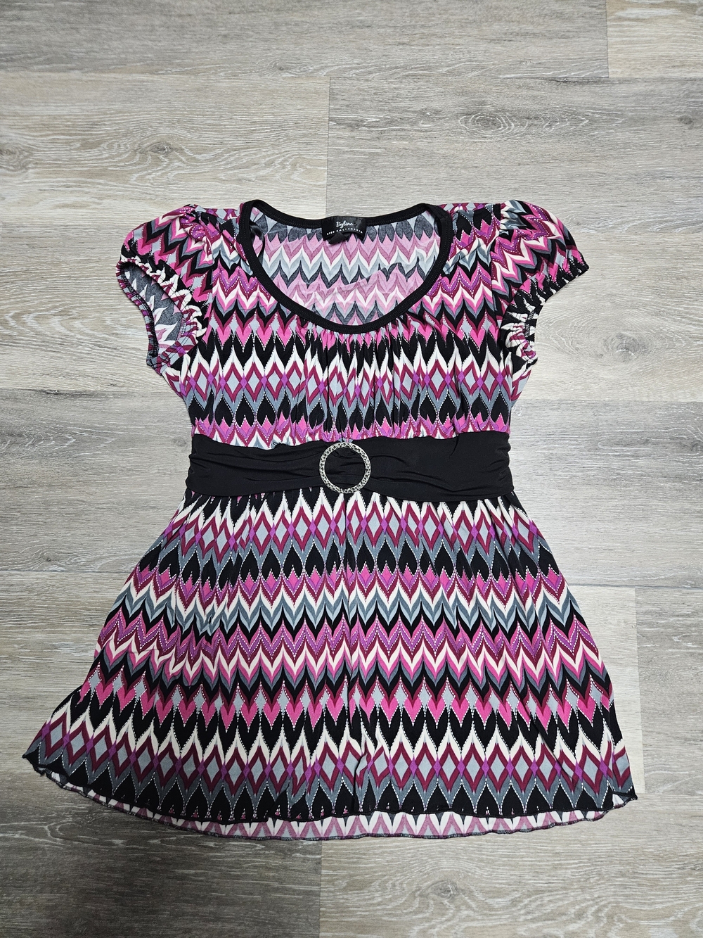 Byer California Women's Pink Chevron Belted Babydoll Top